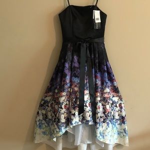 Betsy & Adam Strapless Floral High-Low Dre…